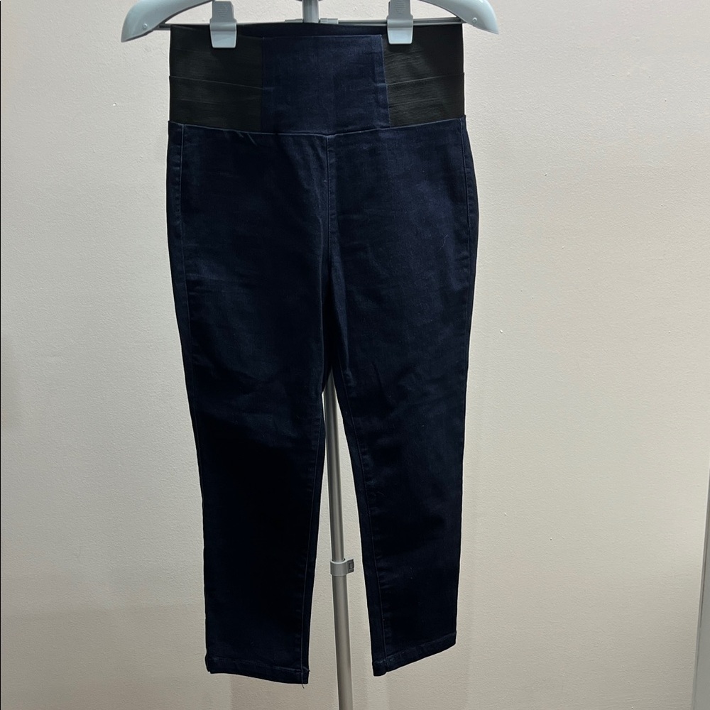 Boom Boom Jeans High-Rise Dark Navy Corduroy Pants with Black Waistband